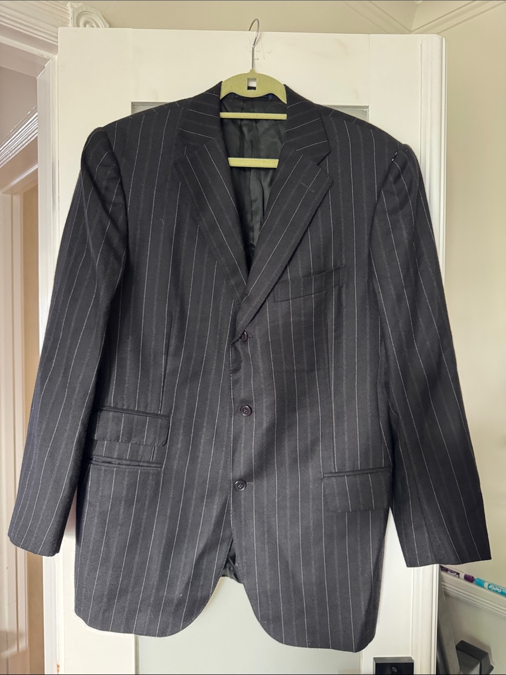 Polo by Ralph Lauren Men's Cashmere Charcoal Pinstripe Suit Jacket